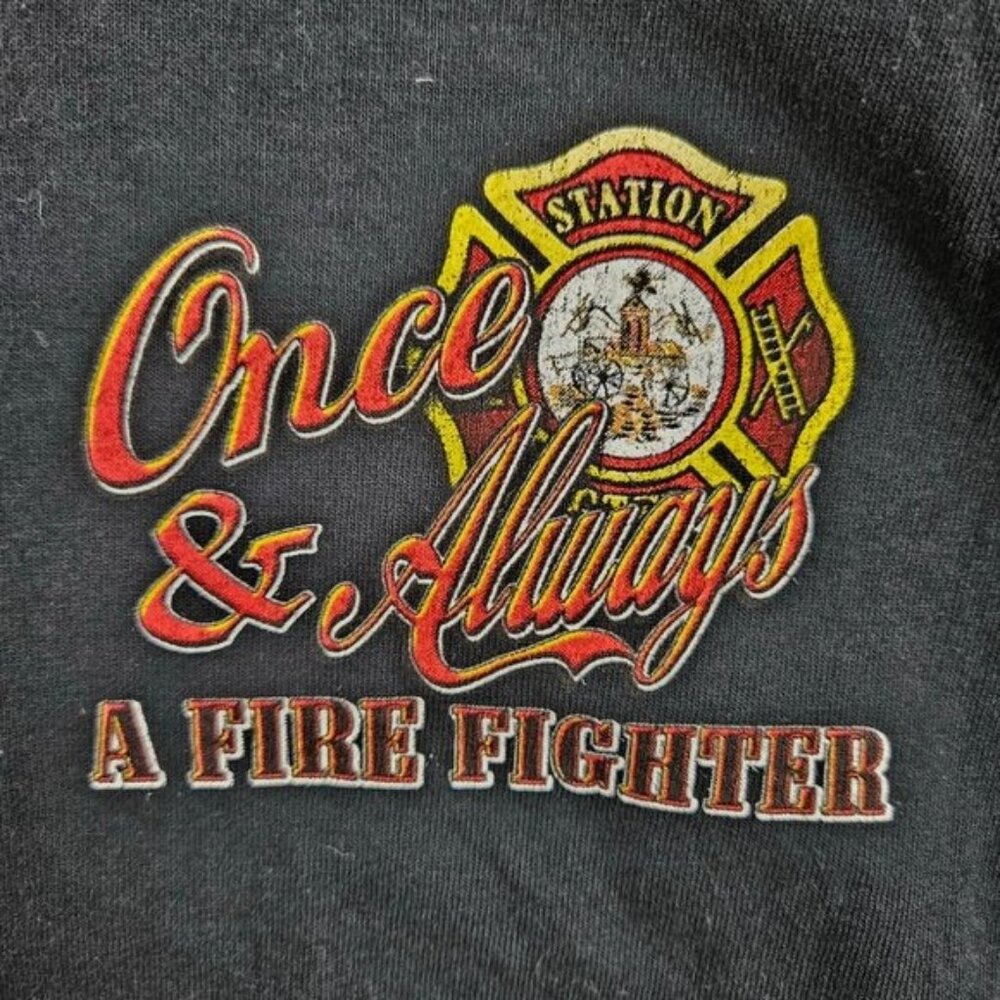 Once And Always A Fire Fighter Mens T-Shirt Size M Black Cotton Short Sleeve
